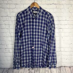 Barbour Tailored Fit Blue Red Gingham Plaid   Button Down shirt L Large AW19/TRB
